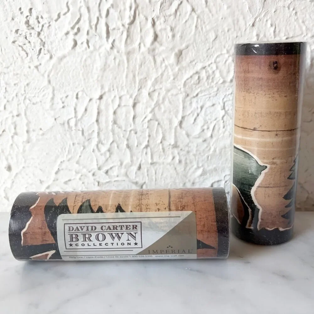 David Carter Brown Wallpaper Border Bear Deer Elk Wood Lodge Rustic 10 yards NOS